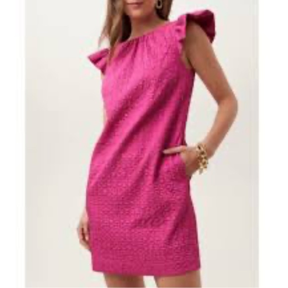 NEW TRINA TURK REGULAR FIT BELLAMY MINI DRESS PINK FLUTTER SLEEVE MEDIUM - Picture 1 of 8